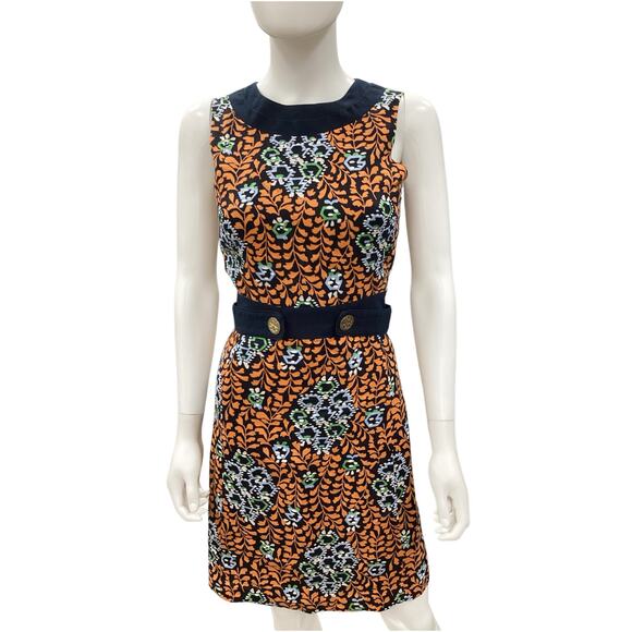 Tory Burch Dress Women’s Size 2 Melanie Sheath Dress 100% Linen Navy & Orange - Picture 1 of 5